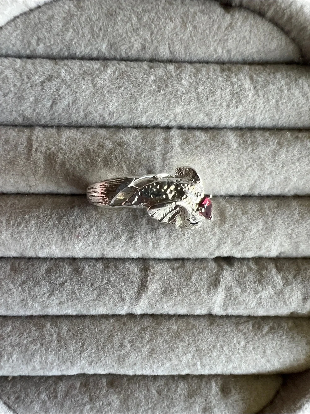 Sterling Silver Elephant Ring with Red Garnet